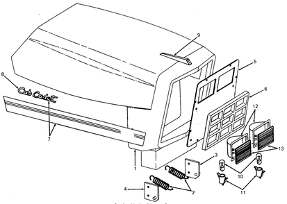 Hood And Grille Diagram and Parts List for 1320 147008-207400-130232100-131232F100-139232100 Cub Cadet Lawn Tractor